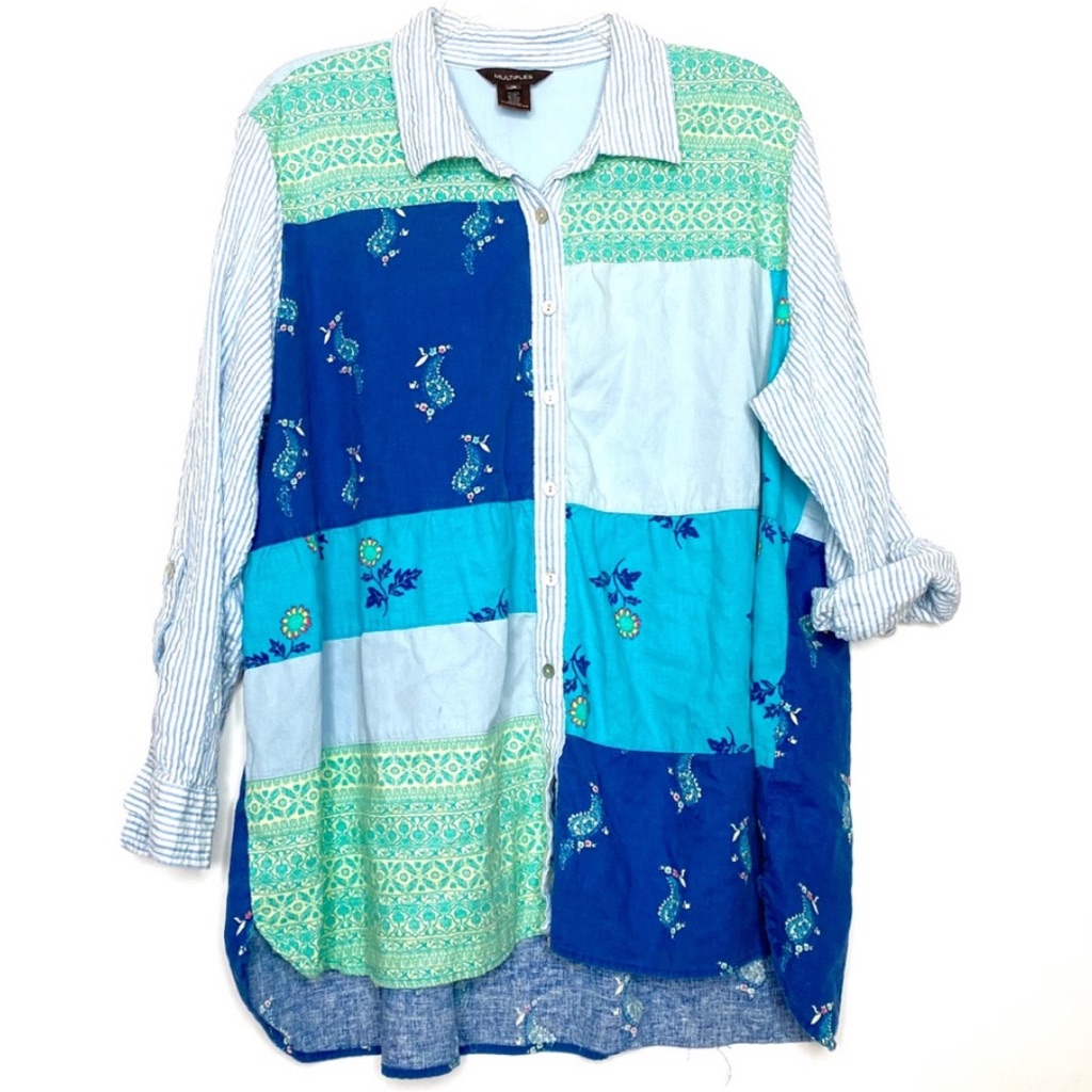 Multiple Patchwork Chambray Button Down Top 1x